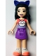 Minifig No: frnd0514  Name: Friends Emma - Coral and Lavender Top with Cat Head, Medium Lavender Skirt, White Shoes, Dark Purple Cat Ears
