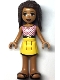 Minifig No: frnd0517  Name: Friends Andrea - Yellow Skirt with Black Hem, Magenta and White Top with Belt
