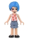 Minifig No: frnd0529  Name: Friends Evelyn - White Sleeveless Shirt, Sand Blue Skirt, Face Paint