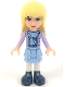 Minifig No: frnd053  Name: Friends Stephanie, Bright Light Blue Layered Skirt, Medium Lavender Jacket, Scarf