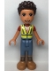 Minifig No: frnd0541  Name: Friends River - Neon Yellow Safety Vest, Sand Blue Trousers with Medium Nougat Boots