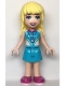Minifig No: frnd0544  Name: Friends Stephanie - Medium Azure Skirt, White and Medium Azure Top with Magenta Collar