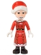 Minifig No: frnd0560  Name: Friends Santa - Red Jacket and Skirt with Buttons and White Trim, Santa Hat