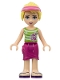 Minifig No: frnd058  Name: Friends Stephanie, Magenta Wrap Skirt, Green Top with White Stripes, Hair with Visor