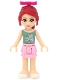 Minifig No: frnd061  Name: Friends Mia - Bright Pink Layered Skirt, Sand Green Top, Magenta Bow