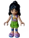 Minifig No: frnd0614  Name: Friends Liann - Bright Pink, Yellow, Blue, and White Tank Top, Lime Shorts, Blue Knee Pads, Bright Pink Shoes