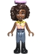 Minifig No: frnd0621  Name: Friends Aliya - Yellow and Bright Pink Top, Sand Blue Trousers, Black Boots, Lavender Bow