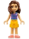 Minifig No: frnd0637  Name: Friends Luna - Dark Pink and Medium Azure Top with Scales, Bright Light Orange Shorts, Coral Shoes