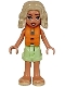 Minifig No: frnd0648  Name: Friends Nova - Yellowish Green Shorts over Coral, Dark Turquoise and Dark Blue Swimsuit, Orange Life Jacket, Bright Light Yellow Sandals