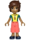 Minifig No: frnd0654  Name: Friends Leo - Dark Turquoise and Yellow Wetsuit, Coral Cropped Trousers, Dark Blue Shoes