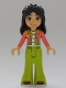 Minifig No: frnd0669  Name: Friends Liann - Coral Patchwork Jacket, Lime Trousers Bell-Bottoms, Dark Red Shoes