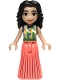 Minifig No: frnd0683  Name: Friends Emma (Adult) - Pleated Coral Skirt, Dark Blue, Medium Lavender, Yellow, Green, and White Top