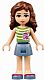 Minifig No: frnd073  Name: Friends Olivia (Light Nougat) - Sand Blue Skirt, Green Top with White Stripes