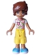 Minifig No: frnd0731  Name: Friends Leo - White Shirt with Coral Flowers, Yellow Cropped Trousers, Medium Azure Shoes