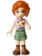 Minifig No: frnd0733  Name: Friends Autumn - Lavender Vest with Sunflowers, Sand Green Shorts, Nougat and Reddish Brown Boots