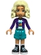 Minifig No: frnd0738  Name: Friends Nova - Dark Purple Hoodie, White Shirt with Tent, Dark Turquoise Shorts, Black and White Boots