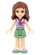 Minifig No: frnd074  Name: Friends Olivia, Sand Green Skirt, Lavender Top with Red Cross Logo and Scarf