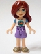 Minifig No: frnd0741  Name: Friends Paisley - White T-Shirt with Tent, Medium Lavender Shorts, Dark Tan Shoes