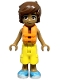 Minifig No: frnd0744  Name: Friends Leo - Red and White Sleeveless Wetsuit, Yellow Cropped Trousers, Medium Azure Shoes, Orange Life Jacket