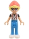 Minifig No: frnd0745  Name: Friends Olly - White Shirt with Black Stripes, Coral Suspenders, Dark Azure Trousers, White Shoes, Coral Hat