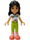 Minifig No: frnd0754  Name: Friends Liann - White Knotted T-Shirt with Tent, Lime Trousers, Coral Shoes