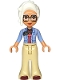 Minifig No: frnd0770  Name: Friends Renee - Bright Light Blue Jacket, Tan Trousers Bell-Bottoms, Dark Red Shoes