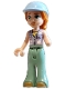 Minifig No: frnd0779  Name: Friends Autumn - Lavender Sleeveless Jacket with Flowers, Sand Green Trousers Bell-Bottoms, Medium Nougat Shoes, Bright Light Blue Horse Riding Helmet