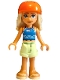 Minifig No: frnd0783  Name: Friends Sage - Blue Tank Top, Yellowish Green Shorts, Bright Light Yellow Sandals, Reddish Orange Bicycle Helmet
