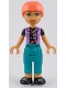 Minifig No: frnd0787  Name: Friends Nova - Medium Lavender Vest over Black Shirt, Dark Turquoise Trousers, Coral Helmet
