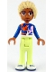 Minifig No: frnd0788  Name: Friends Faraji - Bright Pink and Reddish Orange Jacket, Yellowish Green Trousers