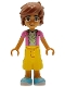 Minifig No: frnd0790  Name: Friends Leo - Dark Pink Jacket, White Shirt with Hamburger, Yellow Cropped Trousers, Medium Azure Shoes