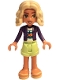 Minifig No: frnd0821  Name: Friends Nova - Dark Purple Hoodie, White Shirt with Tent, Yellowish Green Shorts, Bright Light Yellow Sandals