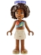 Minifig No: frnd0873  Name: Friends Aliya - Coral, Medium Azure and Bright Light Yellow Top, White Skirt, Tan Sandals, Trans-Purple Sunglasses