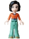 Minifig No: frnd0881  Name: Friends Michelle - Reddish Orange Shirt, Sand Green Trousers Bell-Bottoms, Medium Nougat Shoes