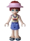 Minifig No: frnd0886  Name: Friends Paisley - Bright Light Yellow and Medium Lavender Tank Top, Blue Violet Skirt, Dark Blue Sandals, Bright Pink Suncap