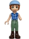 Minifig No: frnd0889  Name: Friends Autumn - Blue Tied Flannel Vest, Sand Green Trousers, Dark Brown Boots, Bright Light Blue Horse Riding Helmet