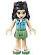Minifig No: frnd099  Name: Friends Emma, Sand Green Skirt, Medium Azure Top with Cross Logo, Magenta Bow