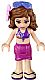 Minifig No: frnd100  Name: Friends Olivia (Light Nougat) - Magenta Wrap Skirt, Dark Purple Bikini Top, Flower, Sunglasses