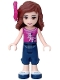 Minifig No: frnd105  Name: Friends Olivia, Dark Blue Cropped Trousers, Magenta Top, Magenta Bow