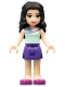 Minifig No: frnd108  Name: Friends Emma, Dark Purple Skirt, Light Aqua Top with Flower at Neck