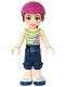 Minifig No: frnd110  Name: Friends Mia, Dark Blue Cropped Trousers, Lime and White Striped Top, Helmet