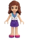 Minifig No: frnd111  Name: Friends Olivia, Dark Purple Skirt, White Top with Medium Azure Collar, Striped Inset