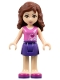 Minifig No: frnd115  Name: Friends Olivia, Dark Purple Skirt, Dark Pink Top with Hearts and White Undershirt
