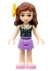 Minifig No: frnd119  Name: Friends Olivia (Light Nougat) - Medium Lavender Skirt, Dark Blue Vest Top, Flower