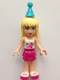 Minifig No: frnd136  Name: Friends Stephanie - Magenta Layered Skirt, White Top with Stars, Medium Azure Party Hat