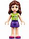 Minifig No: frnd137  Name: Friends Olivia, Dark Purple Skirt, Lime Top with Heart Electron Orbitals