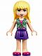 Minifig No: frnd148  Name: Friends Stephanie - Dark Purple Skirt, Sand Green Knotted Blouse Top over Magenta and Pink Striped Shirt
