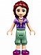 Minifig No: frnd150  Name: Friends Joy - Sand Green Cropped Trousers, Lavender and Dark Purple Vest Top over Bright Light Orange Shirt