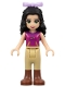 Minifig No: frnd156  Name: Friends Emma - Tan Riding Pants, Magenta Top with Yellow and Dark Purple Trim, Lavender Bow