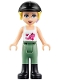 Minifig No: frnd157  Name: Friends Stephanie - Sand Green Riding Pants, Black Riding Helmet, Lavender Bow, White Top with Stars